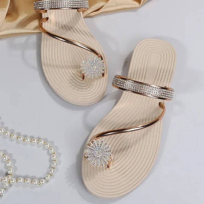 2023 summer new shiny flat shoes rhinestone sandals