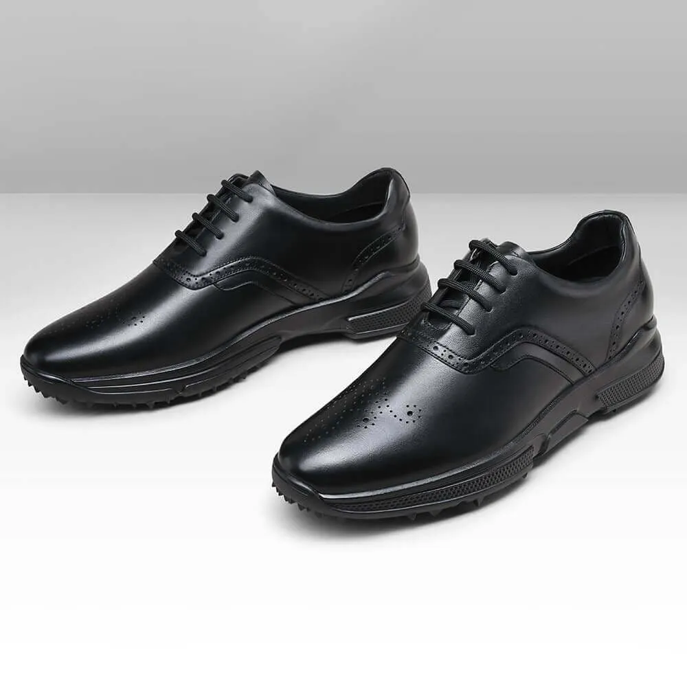 7 CM / 2.76 Inches - CMR CHAMARIPA Height Increasing Shoes - Men's Elevator Golf Shoes - Printed Full Black Men's Golf Shoes