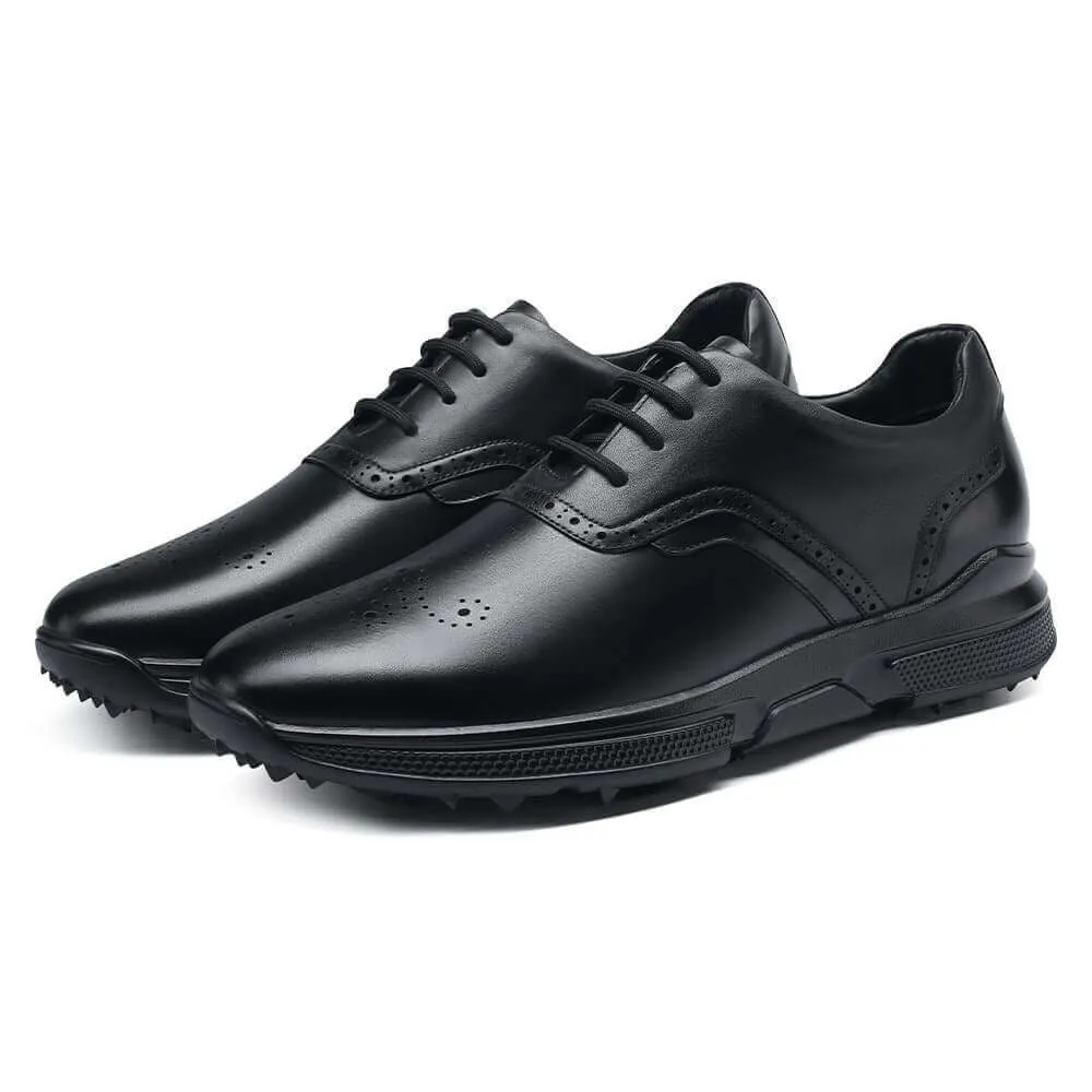 7 CM / 2.76 Inches - CMR CHAMARIPA Height Increasing Shoes - Men's Elevator Golf Shoes - Printed Full Black Men's Golf Shoes
