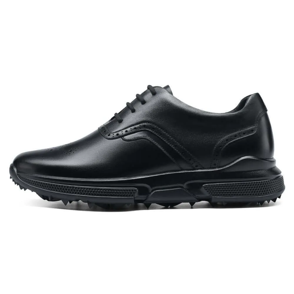 7 CM / 2.76 Inches - CMR CHAMARIPA Height Increasing Shoes - Men's Elevator Golf Shoes - Printed Full Black Men's Golf Shoes