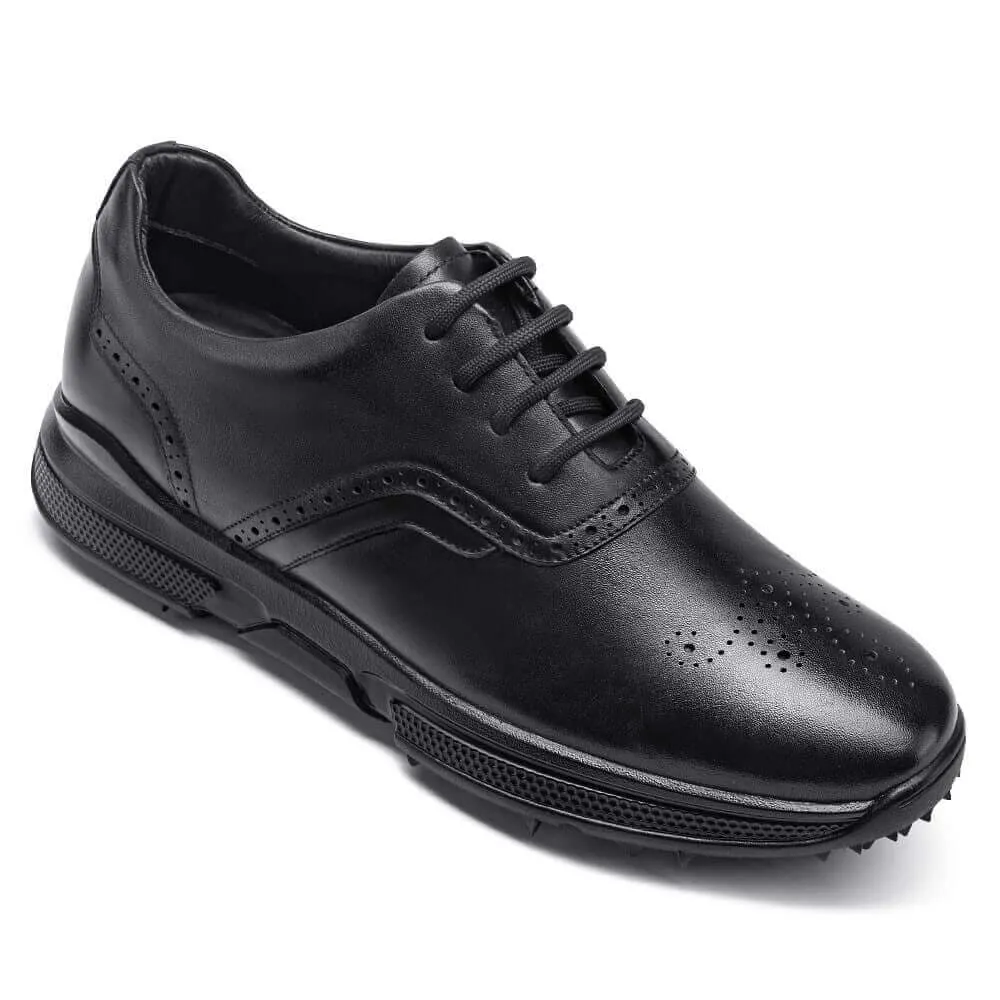 7 CM / 2.76 Inches - CMR CHAMARIPA Height Increasing Shoes - Men's Elevator Golf Shoes - Printed Full Black Men's Golf Shoes