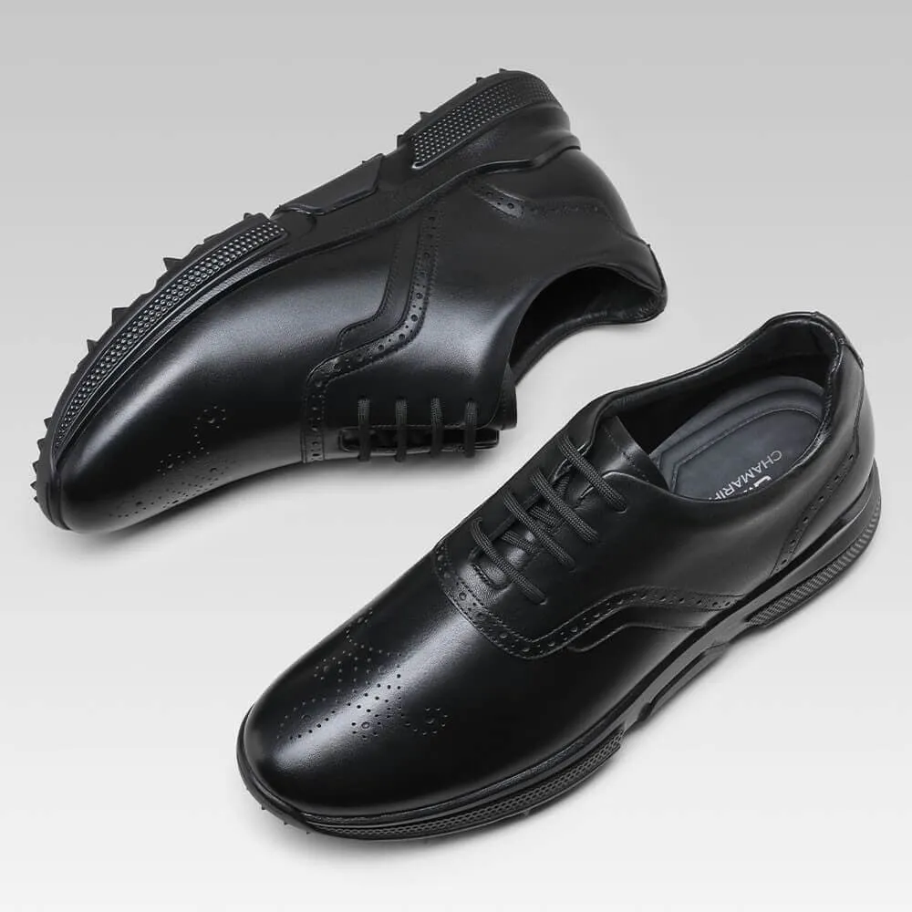 7 CM / 2.76 Inches - CMR CHAMARIPA Height Increasing Shoes - Men's Elevator Golf Shoes - Printed Full Black Men's Golf Shoes
