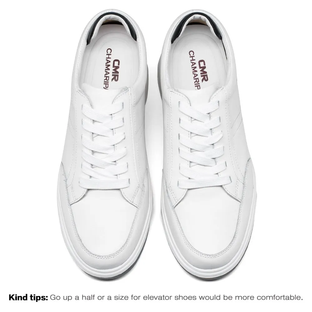 7CM/2.76 Inches CMR CHAMARIPA  Men's White Leather Elevator Sneakers