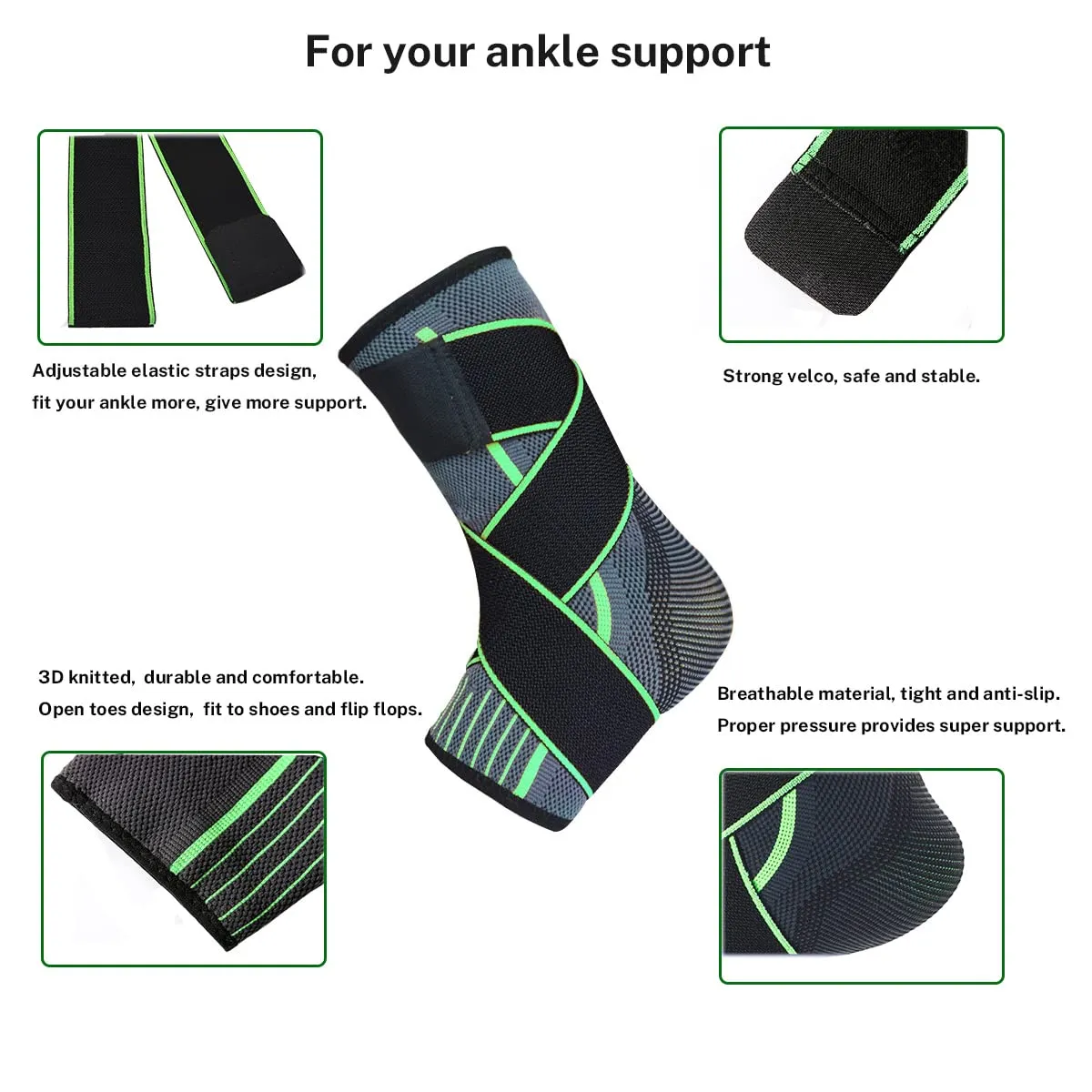 Adjustable Ankle Brace 2 Pack, Elastic Compression Ankle Support for Ligament Damage, Weak Ankles Achilles Tendon, Sprained Ankle - Green M