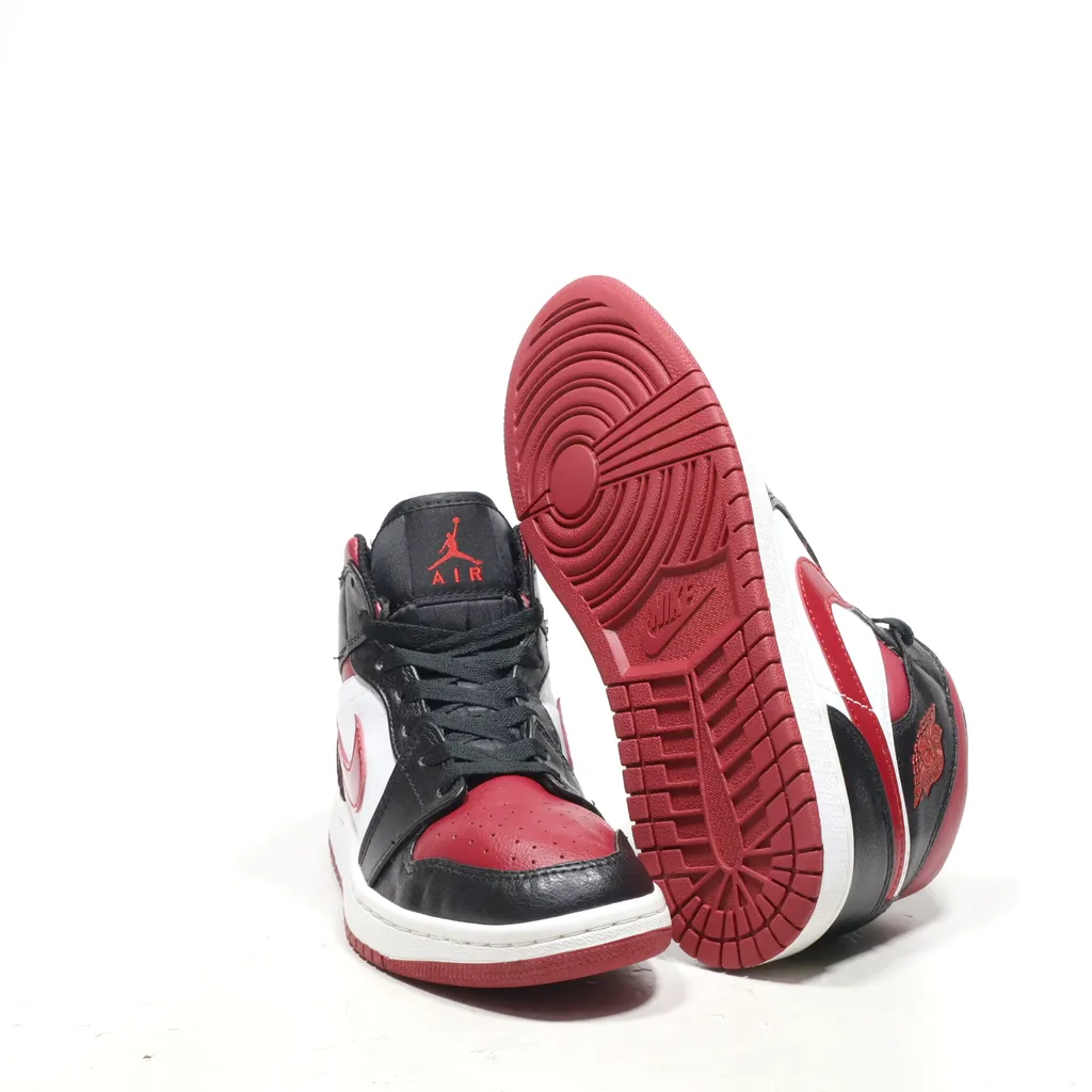 Air Jordan 1 Mid High-Top Sneakers Leather Red Color For Women