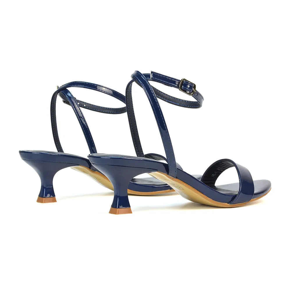 Antonia Strappy Party Kitten Low Heel Sandals in Red Patent