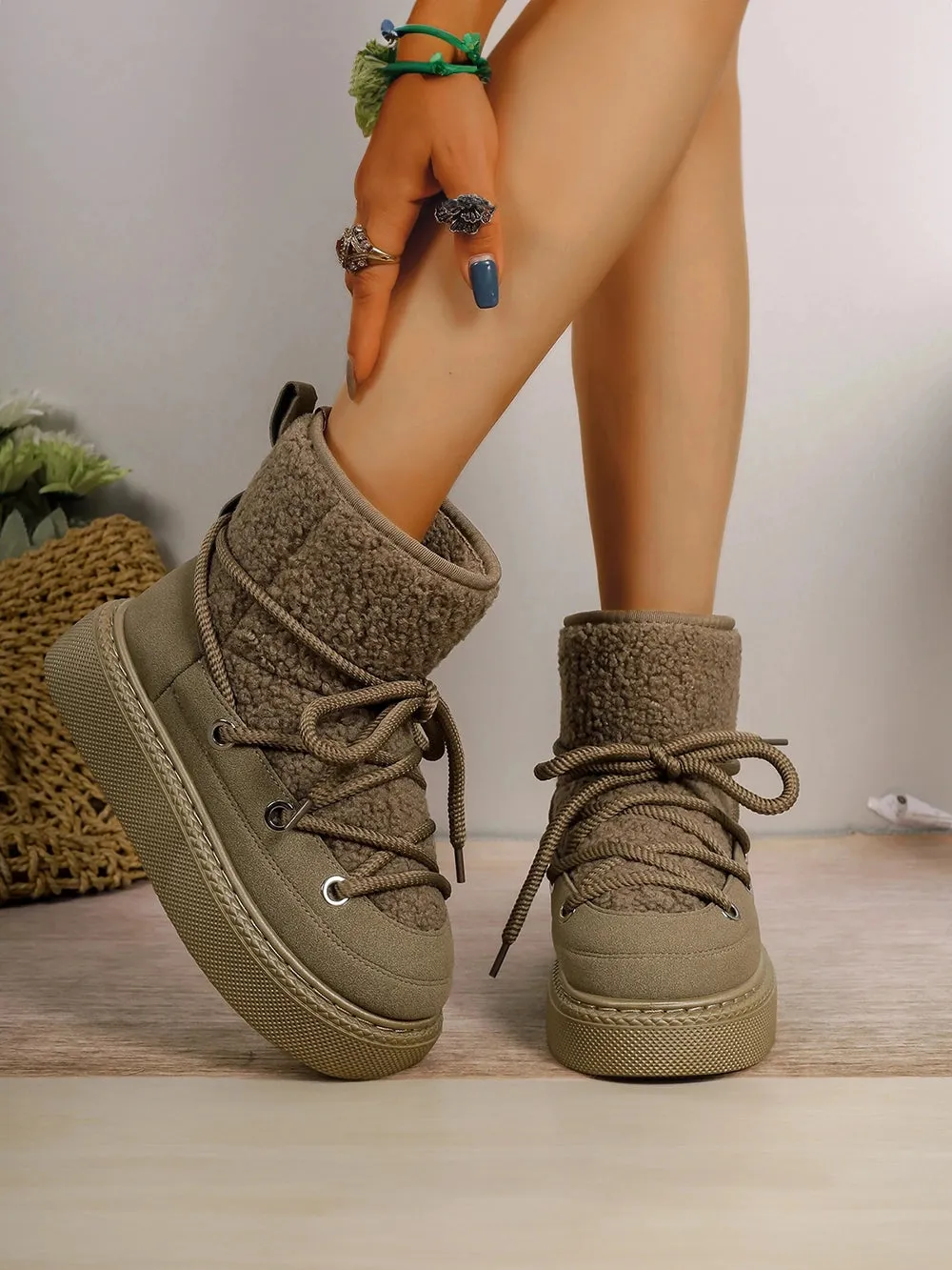 Ashore Shop Womens Outdoor Shoes Barrel Platform Increase Height Boots