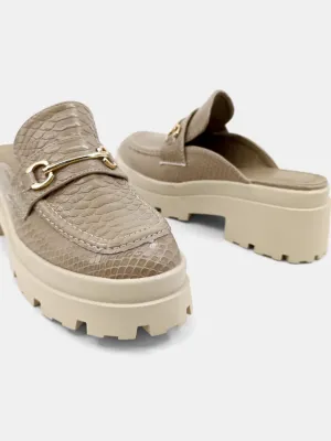 Audra Mule Loafers- Taupe Snake