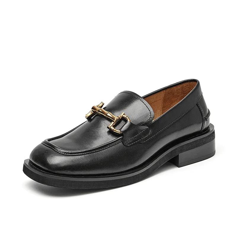 BeauToday Square Toe Bamboo Buckle Loafers for Women