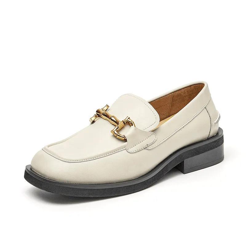 BeauToday Square Toe Bamboo Buckle Loafers for Women
