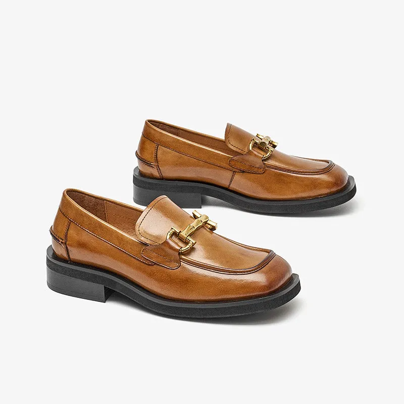 BeauToday Square Toe Bamboo Buckle Loafers for Women
