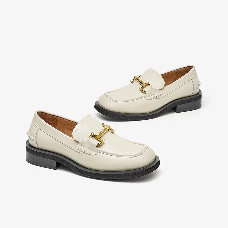 BeauToday Square Toe Bamboo Buckle Loafers for Women