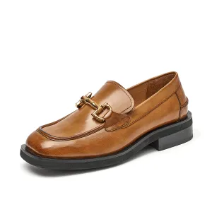 BeauToday Square Toe Bamboo Buckle Loafers for Women
