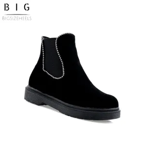 Bigsizeheels Thread Round Toe Slip-On Color Block Casual Boots - Black