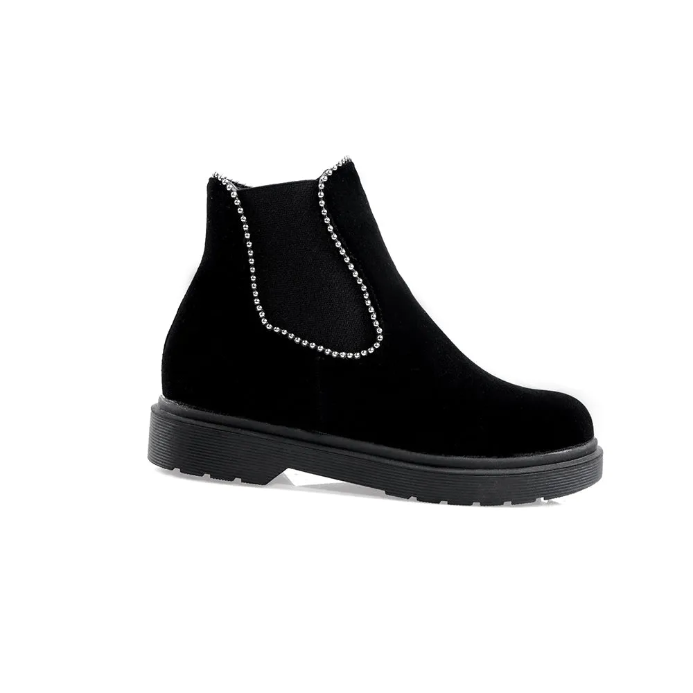 Bigsizeheels Thread Round Toe Slip-On Color Block Casual Boots - Black