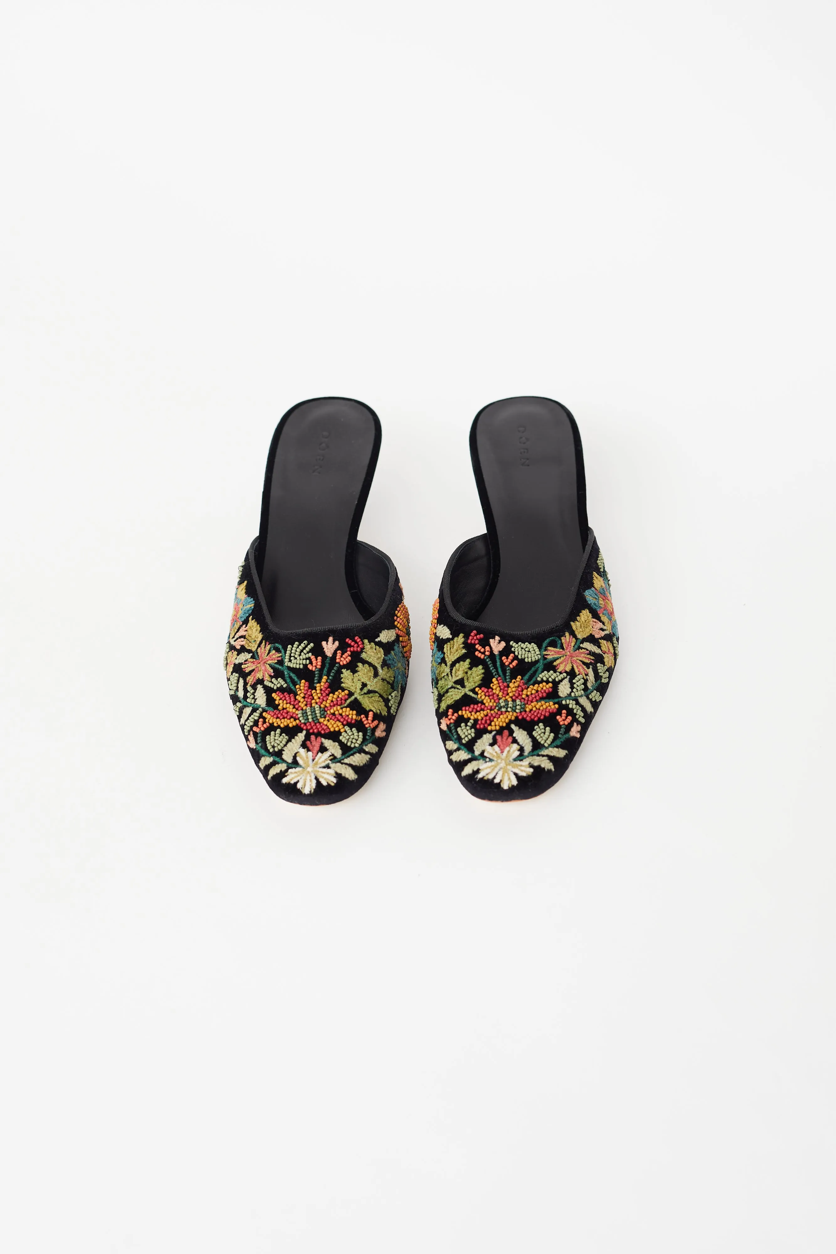 Black & Multicolour Velvet Embellished Mule