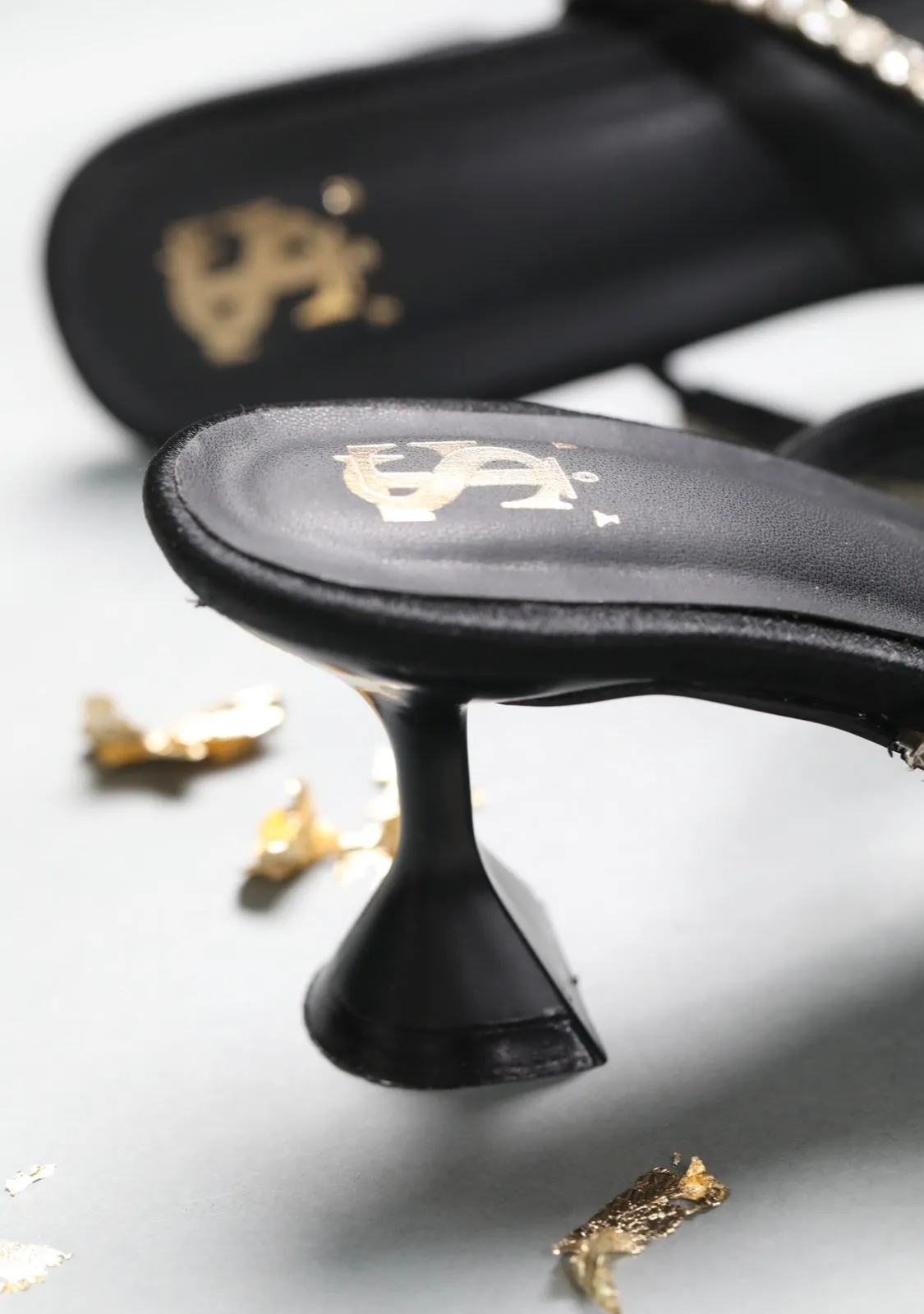 Black diamond studded Kitten heels