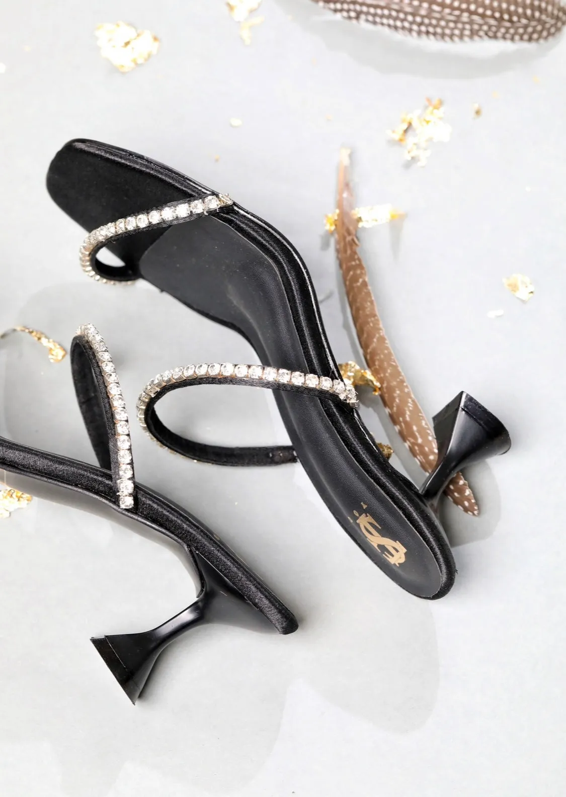 Black diamond studded Kitten heels