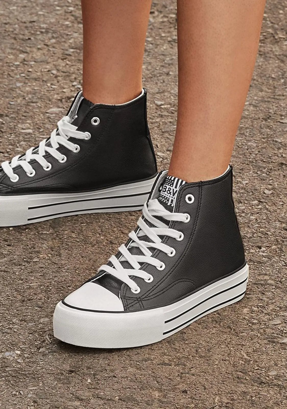 Black Platform Hi-Top Sneakers Nappa
