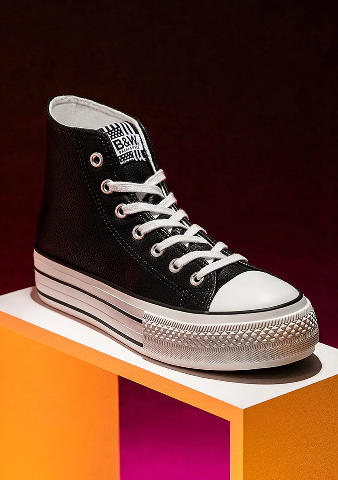 Black Platform Hi-Top Sneakers Nappa