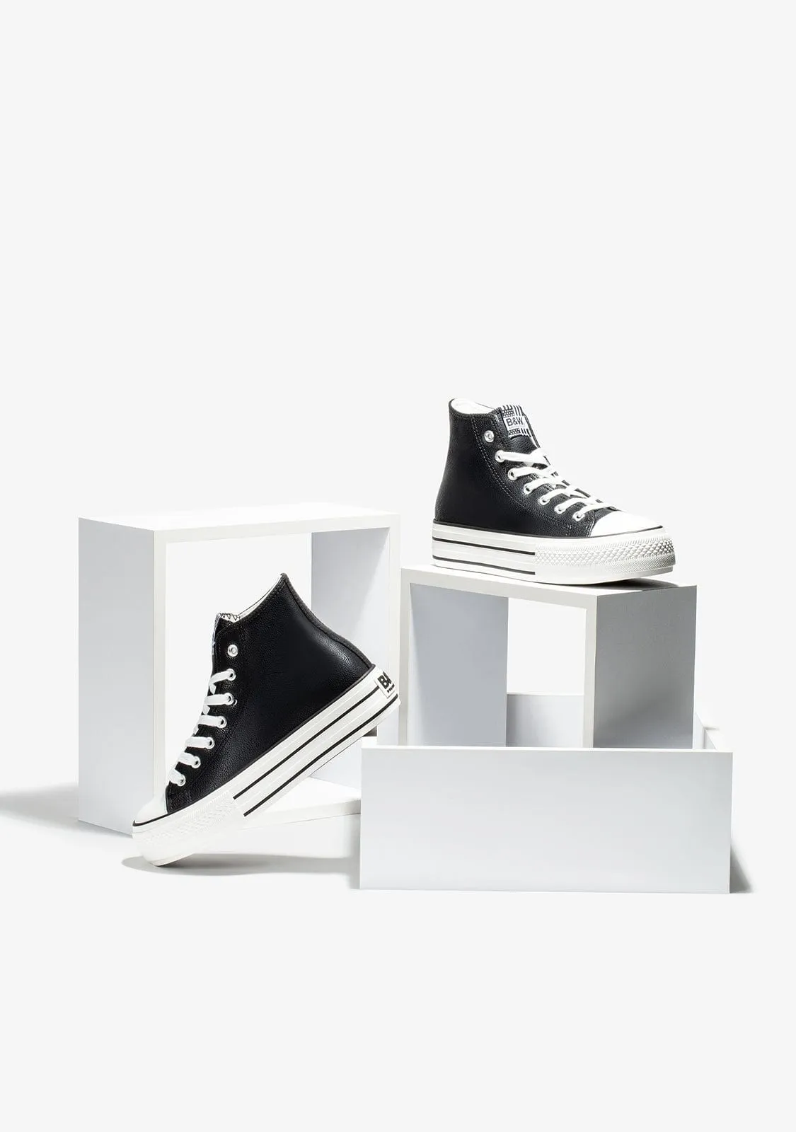 Black Platform Hi-Top Sneakers Nappa