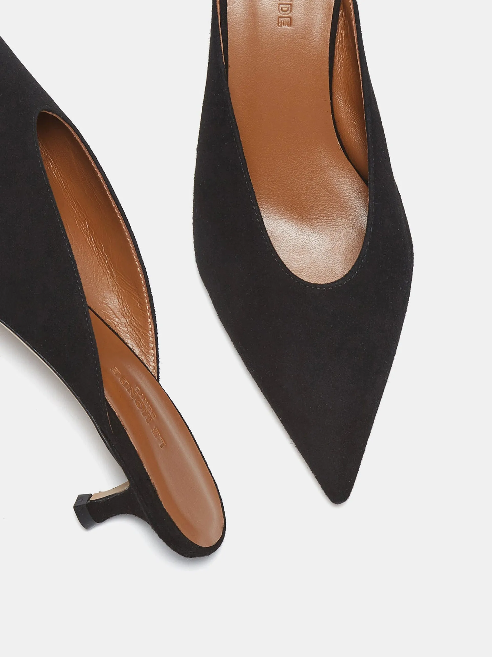 Black suede Venetian kitten heels