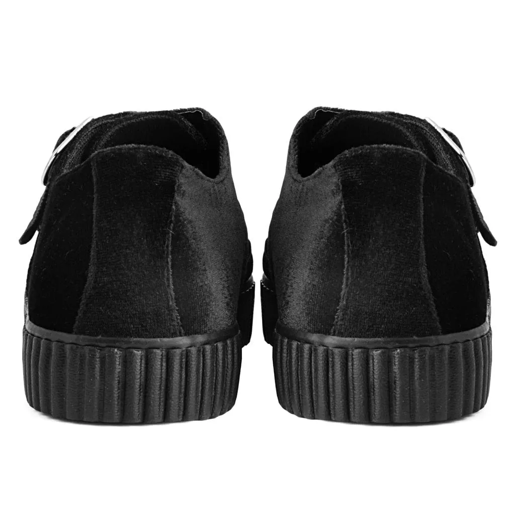 Black Velvet Monk Buckle Pointed Creeper Sneaker