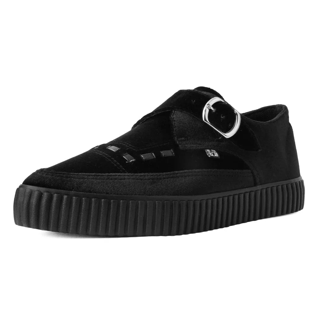 Black Velvet Monk Buckle Pointed Creeper Sneaker