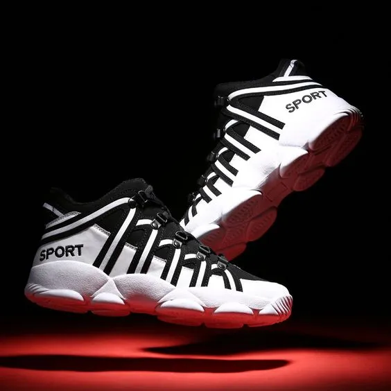 Black White Stripes Breathable Running Shoes