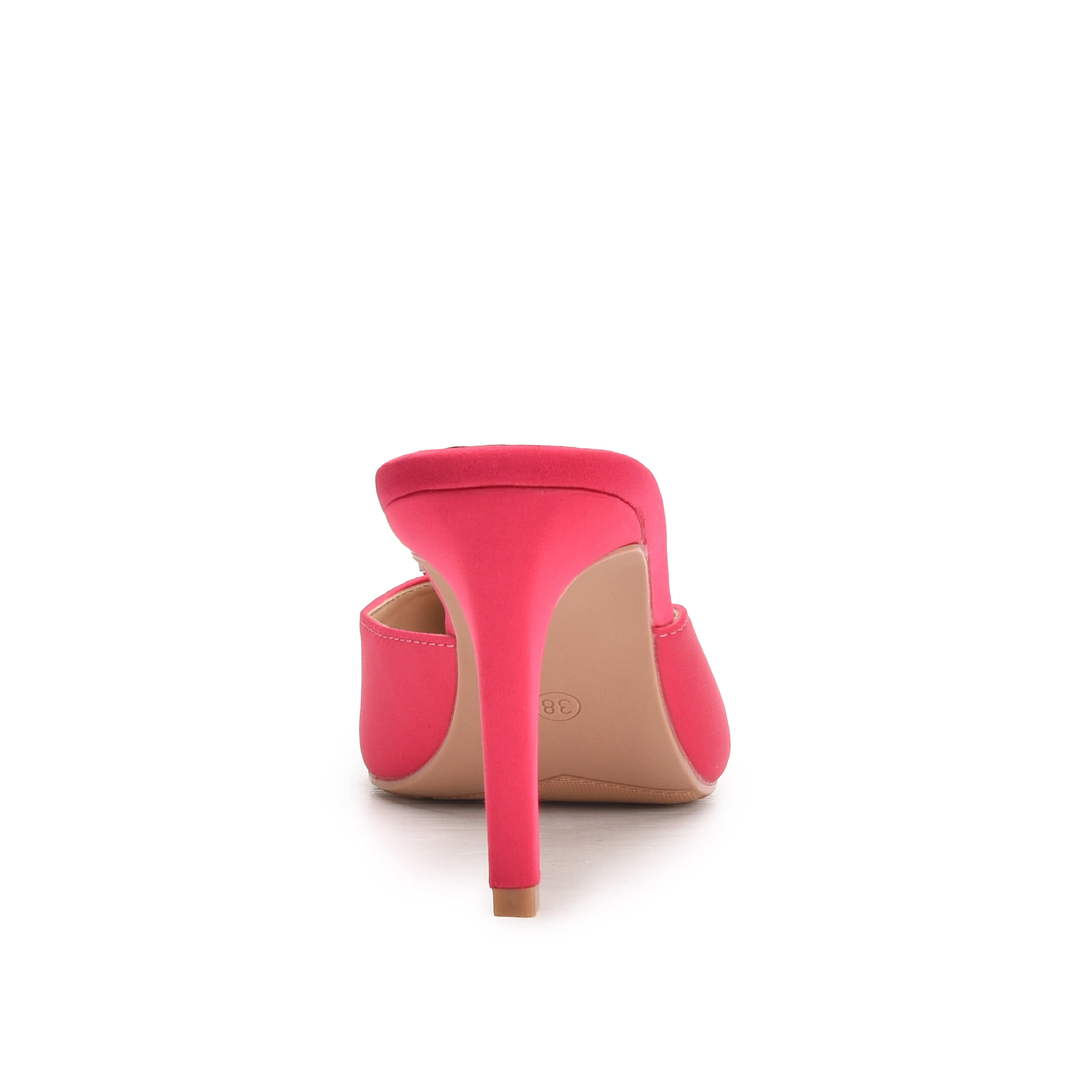 Bold Pink Embellished Kitten Heel Mules | 427N-P