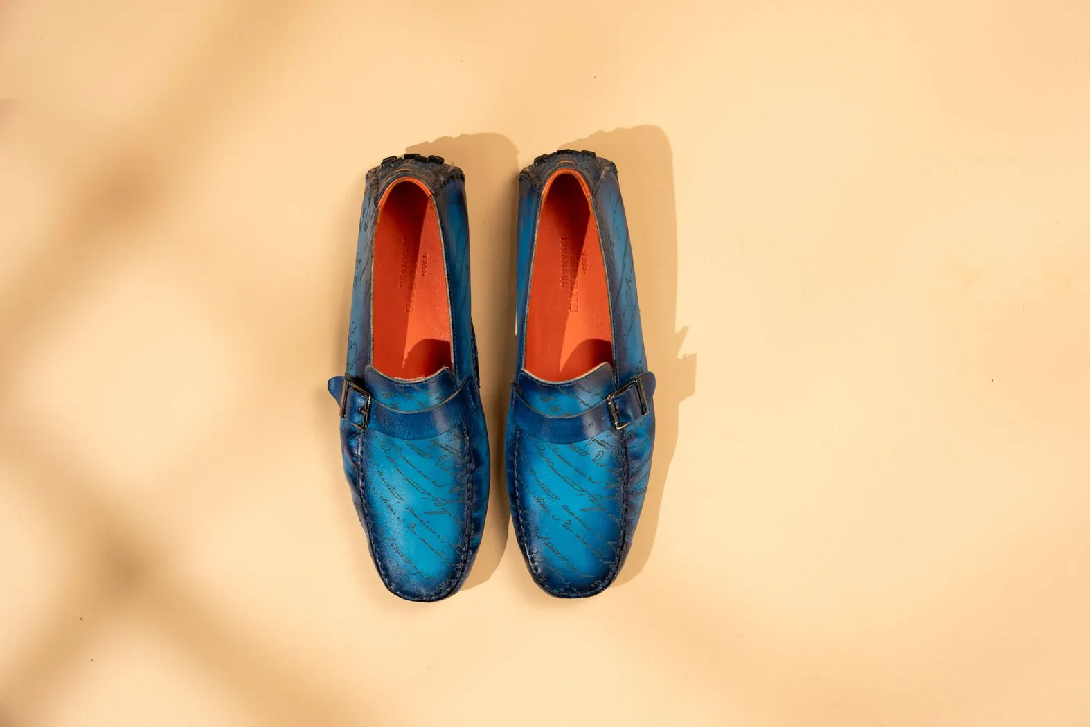 BOSPHORUS LEATHER MOCCASIN - PARCHMENT PATINA BLUE