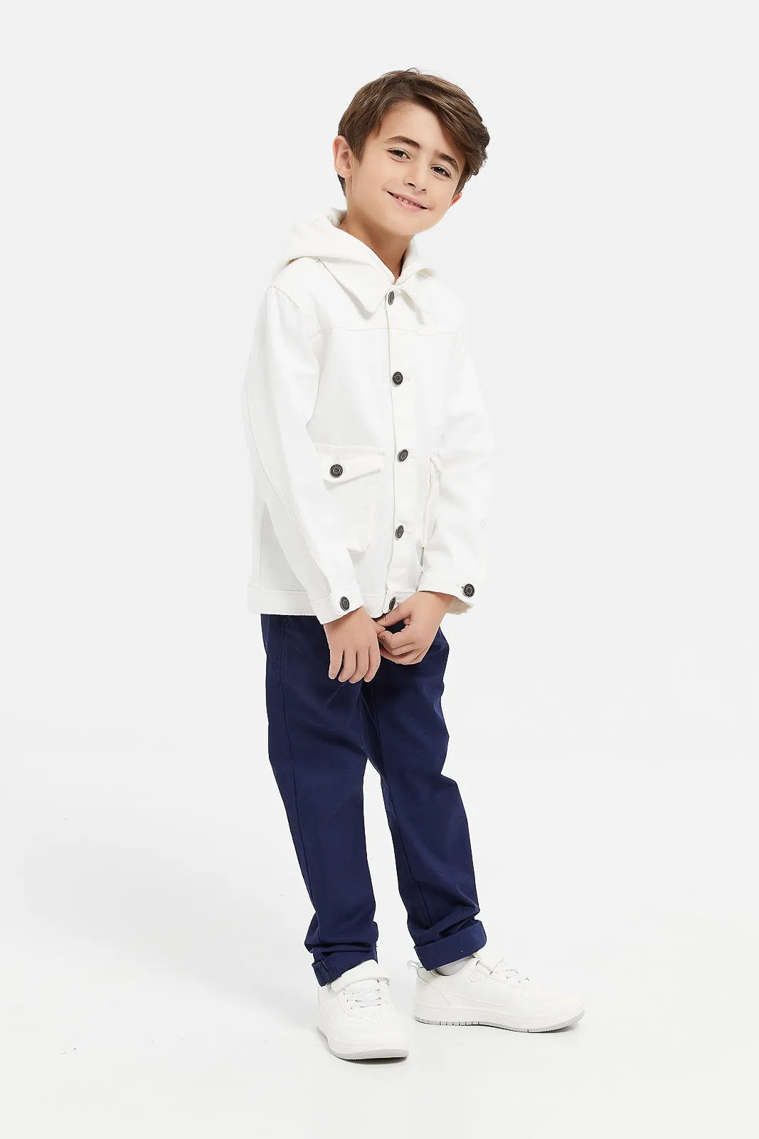 Boys Cream Denim Hooded Jacket
