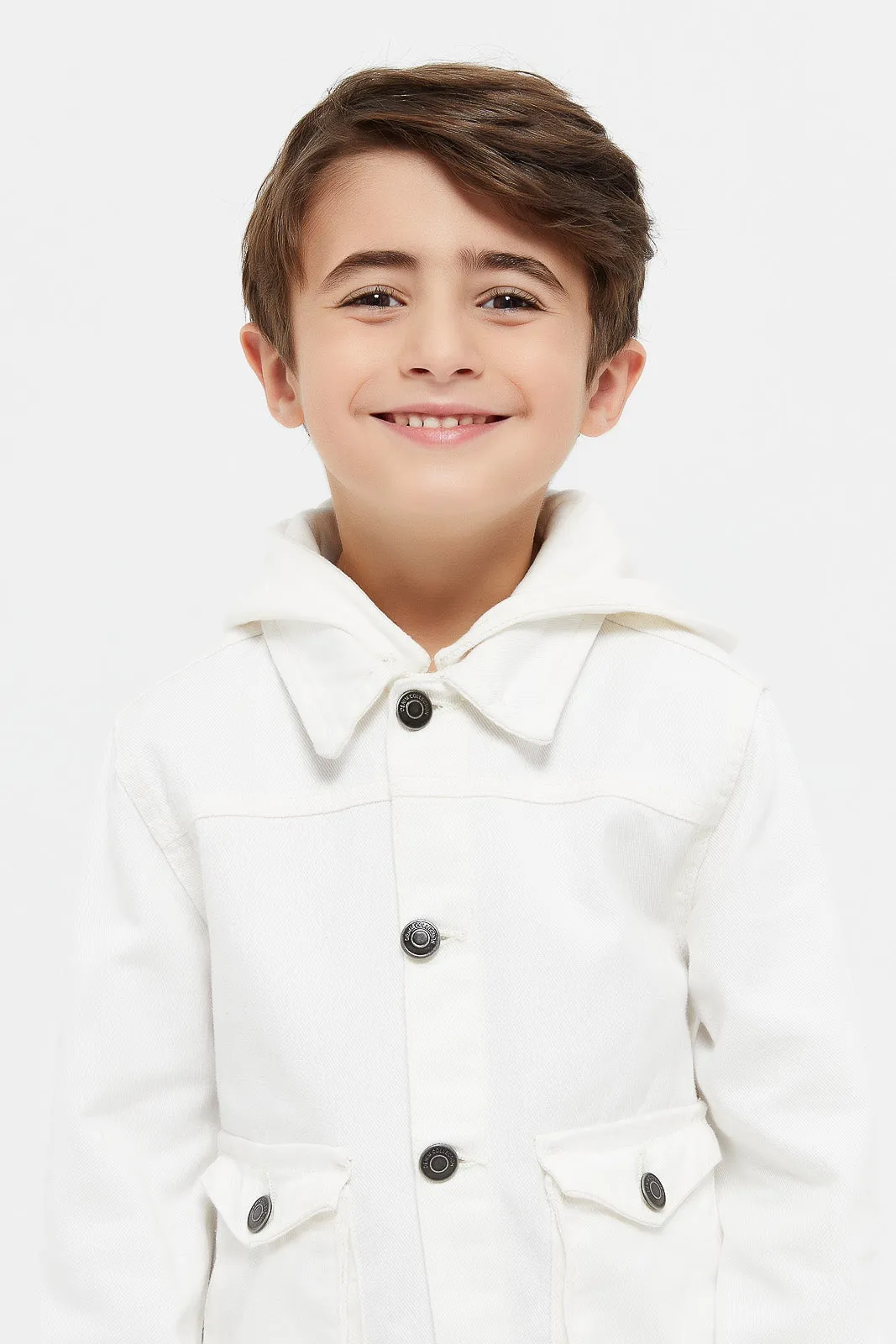 Boys Cream Denim Hooded Jacket