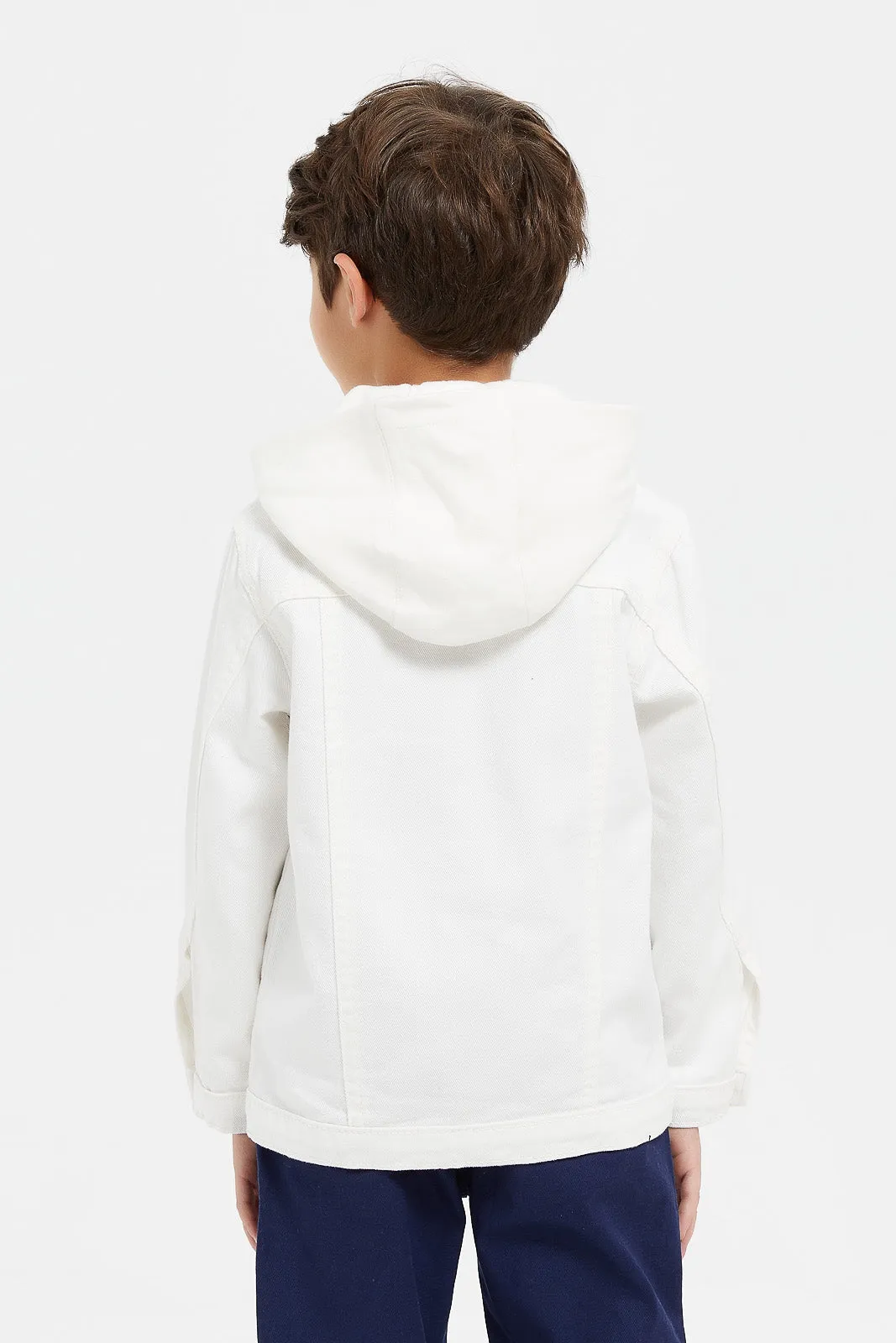 Boys Cream Denim Hooded Jacket