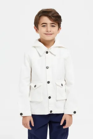 Boys Cream Denim Hooded Jacket