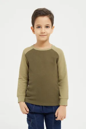 Boys Olive Reglan Long Sleeve T-Shirt
