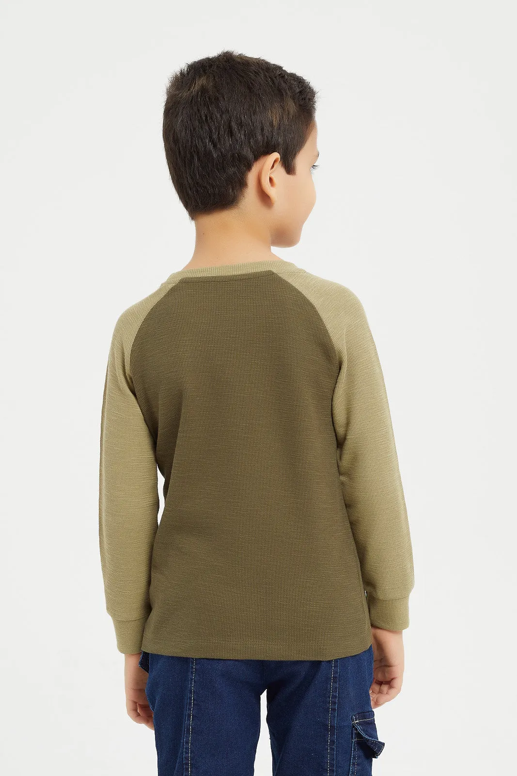 Boys Olive Reglan Long Sleeve T-Shirt