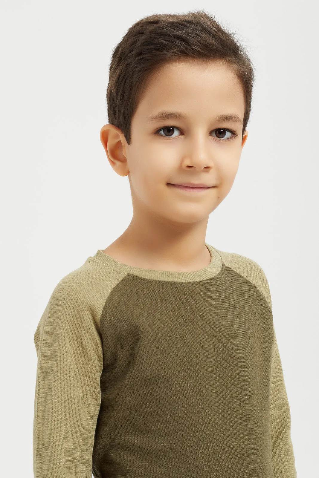 Boys Olive Reglan Long Sleeve T-Shirt