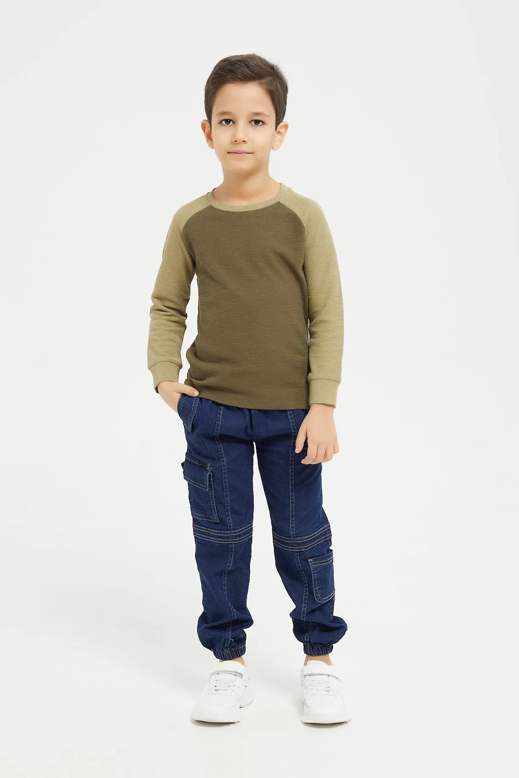 Boys Olive Reglan Long Sleeve T-Shirt