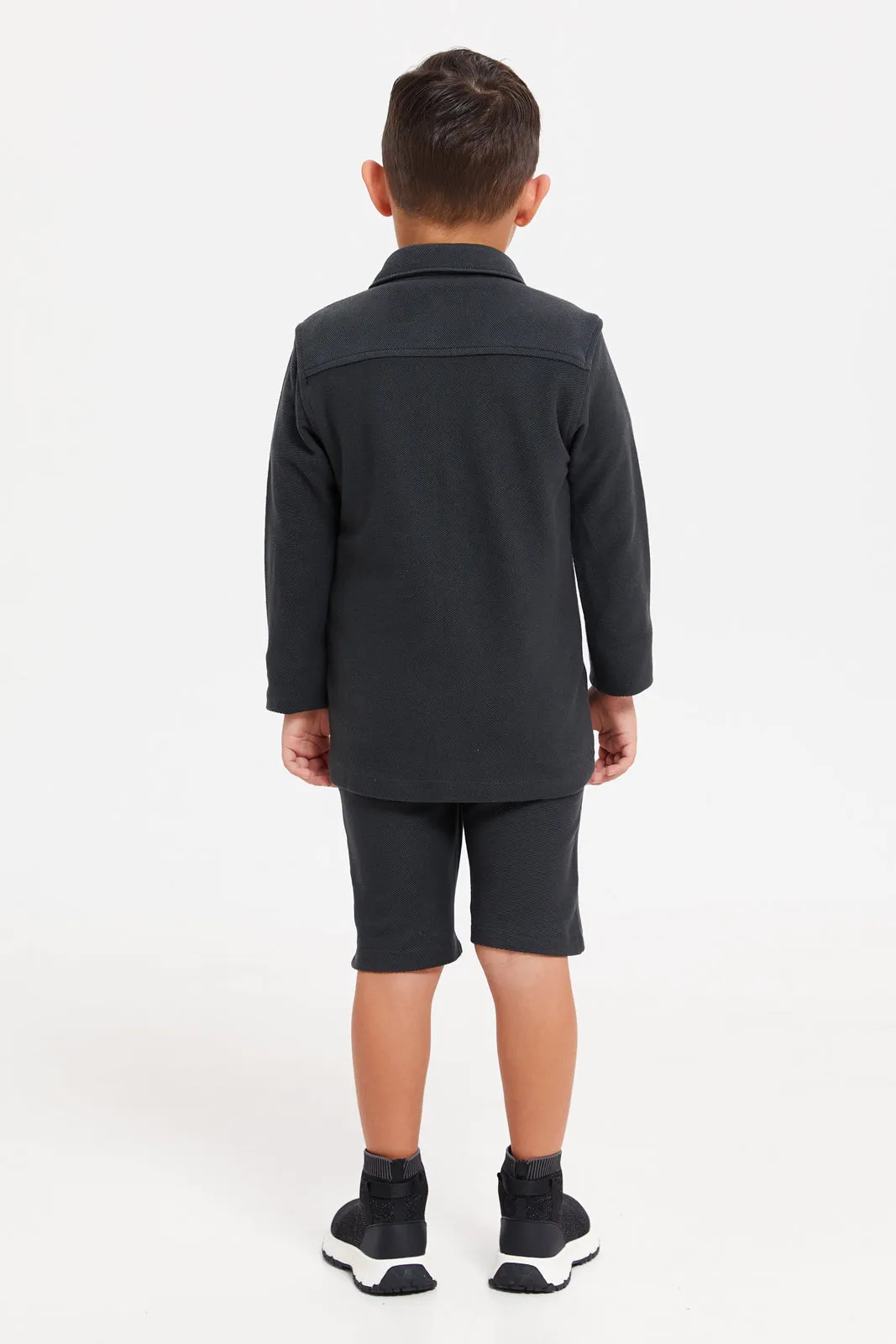 Boys White And Grey T-Shirt And Shorts Set (3 Piece)