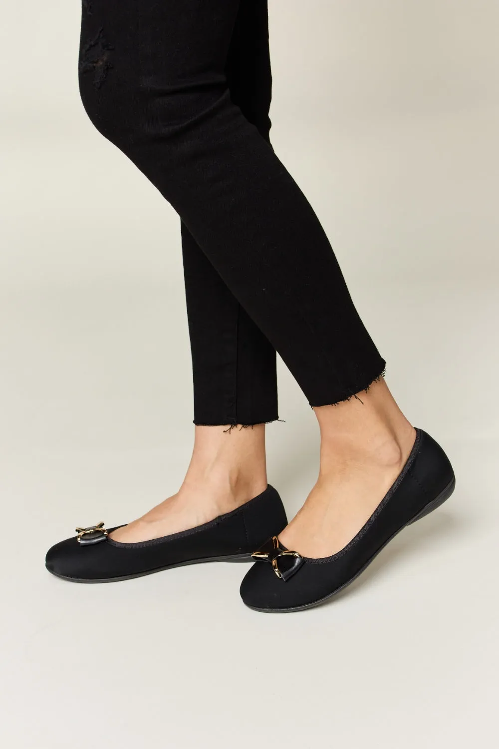 Charcoal Lycra Metal Buckle Flat Loafers