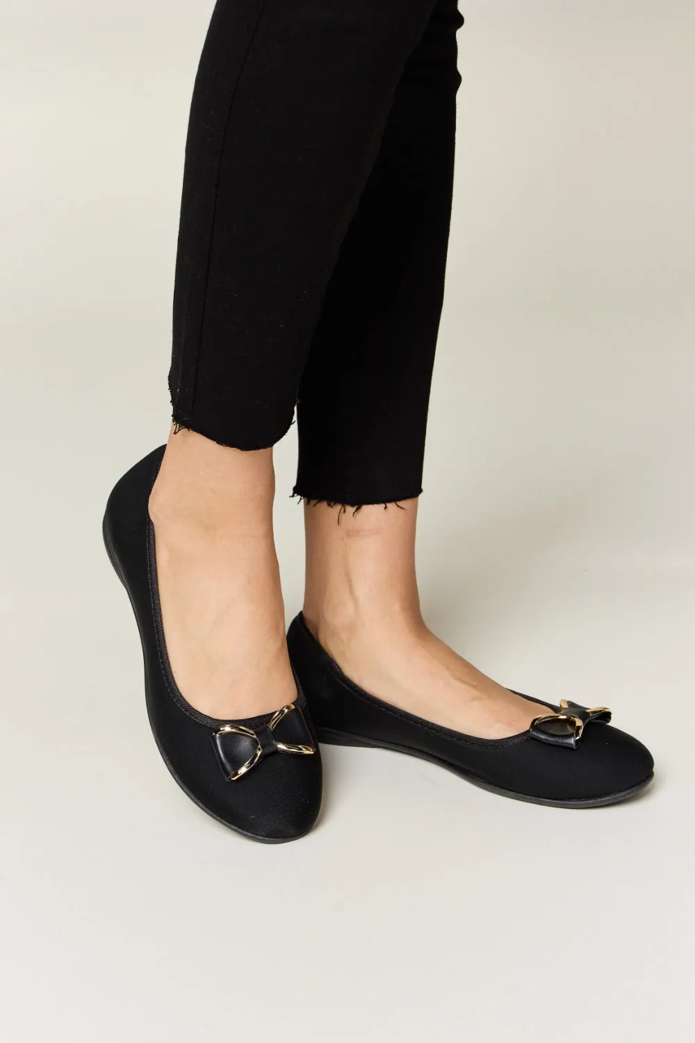 Charcoal Lycra Metal Buckle Flat Loafers