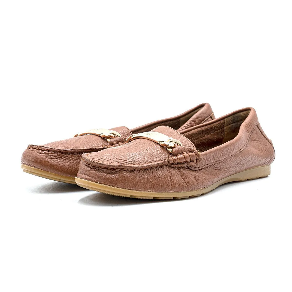 Coach Pebble Grain Loafers Leather Brown Colour For Women