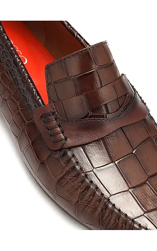 Coffee Croco Leather Loafers