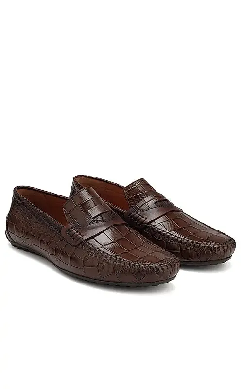 Coffee Croco Leather Loafers