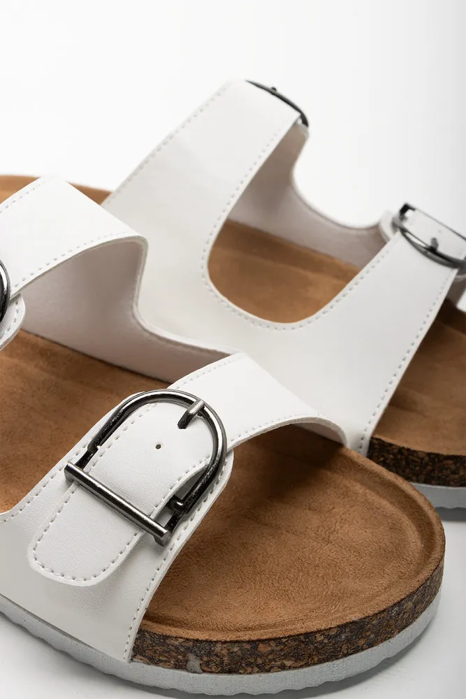 Double Band Buckle Sandal White