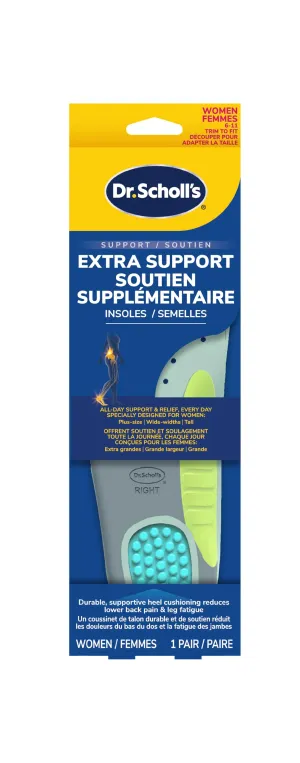 Dr. Scholl's Extra Support Insole Orthotics, Plus-Size, Tall, Wide Feet, Shock Absorbing, Arch Support, Distributes Pressure, Trim to Fit Inserts, Work & Casual Boots & Shoes, Women Size 6-11, 1 Pair
