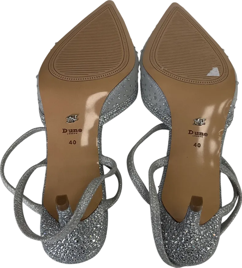 Dune Metallic Competitive - Silver Hotfix Kitten Heel Slingbacks UK 7 EU 40 👠