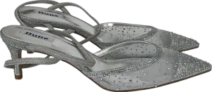 Dune Metallic Competitive - Silver Hotfix Kitten Heel Slingbacks UK 7 EU 40 👠