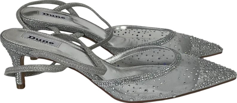 Dune Metallic Competitive - Silver Hotfix Kitten Heel Slingbacks UK 7 EU 40 👠